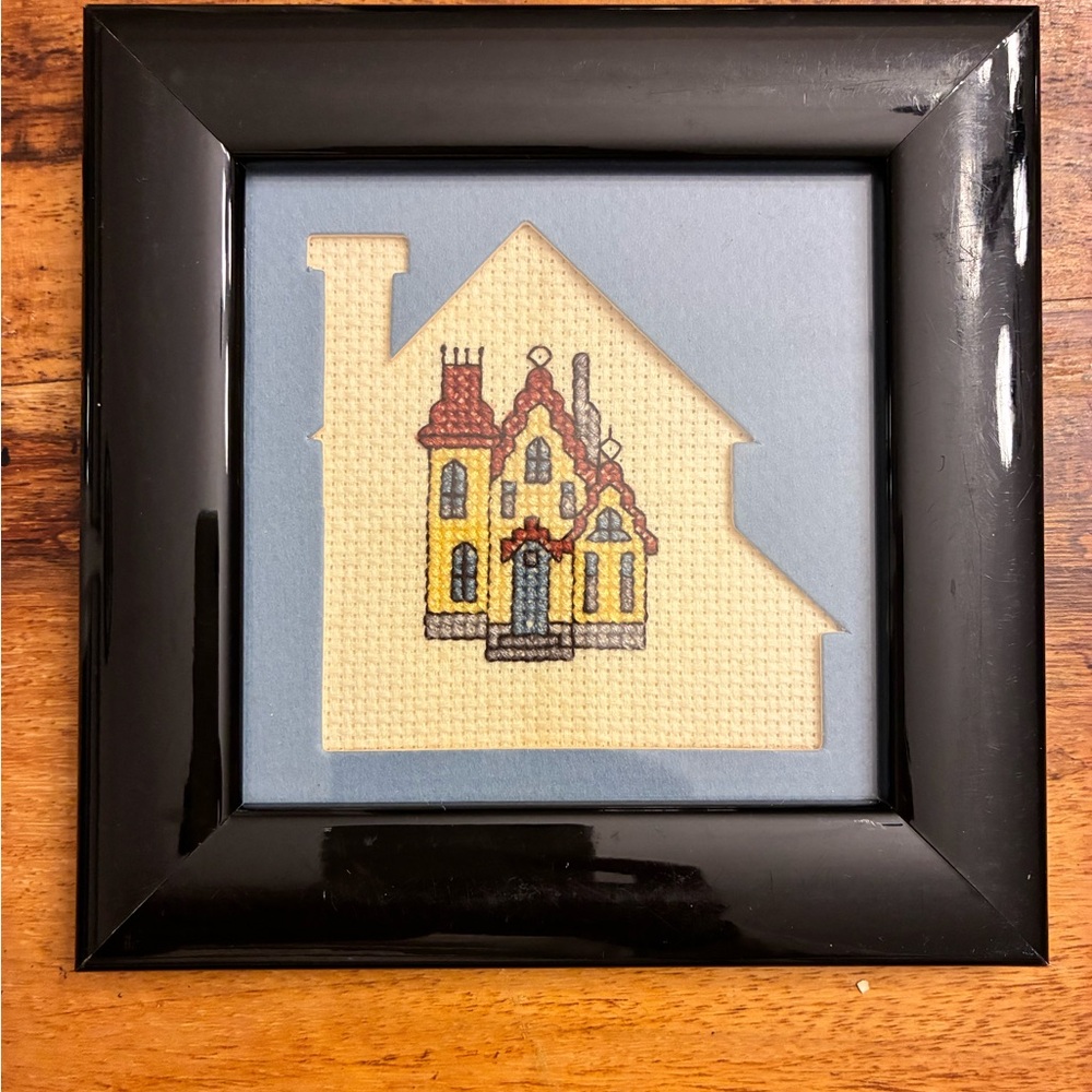 Framed Cross-Stitch House Art